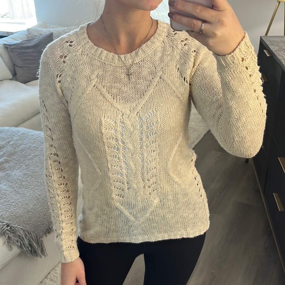 Pink Rose Cream Knit Crew Neck Sweater Sz XS